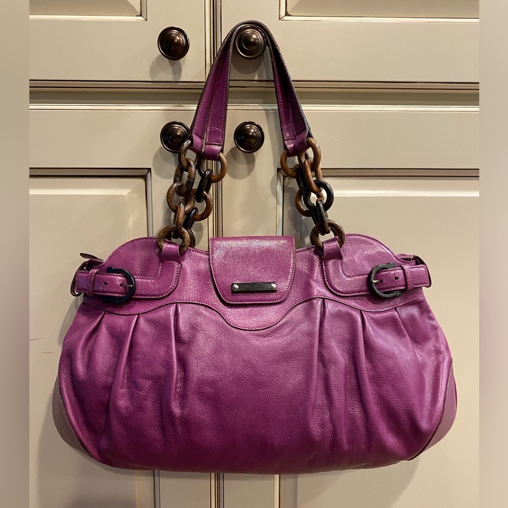 Salvatore Ferragamo  Purple Leather Shoulder Bag with COA